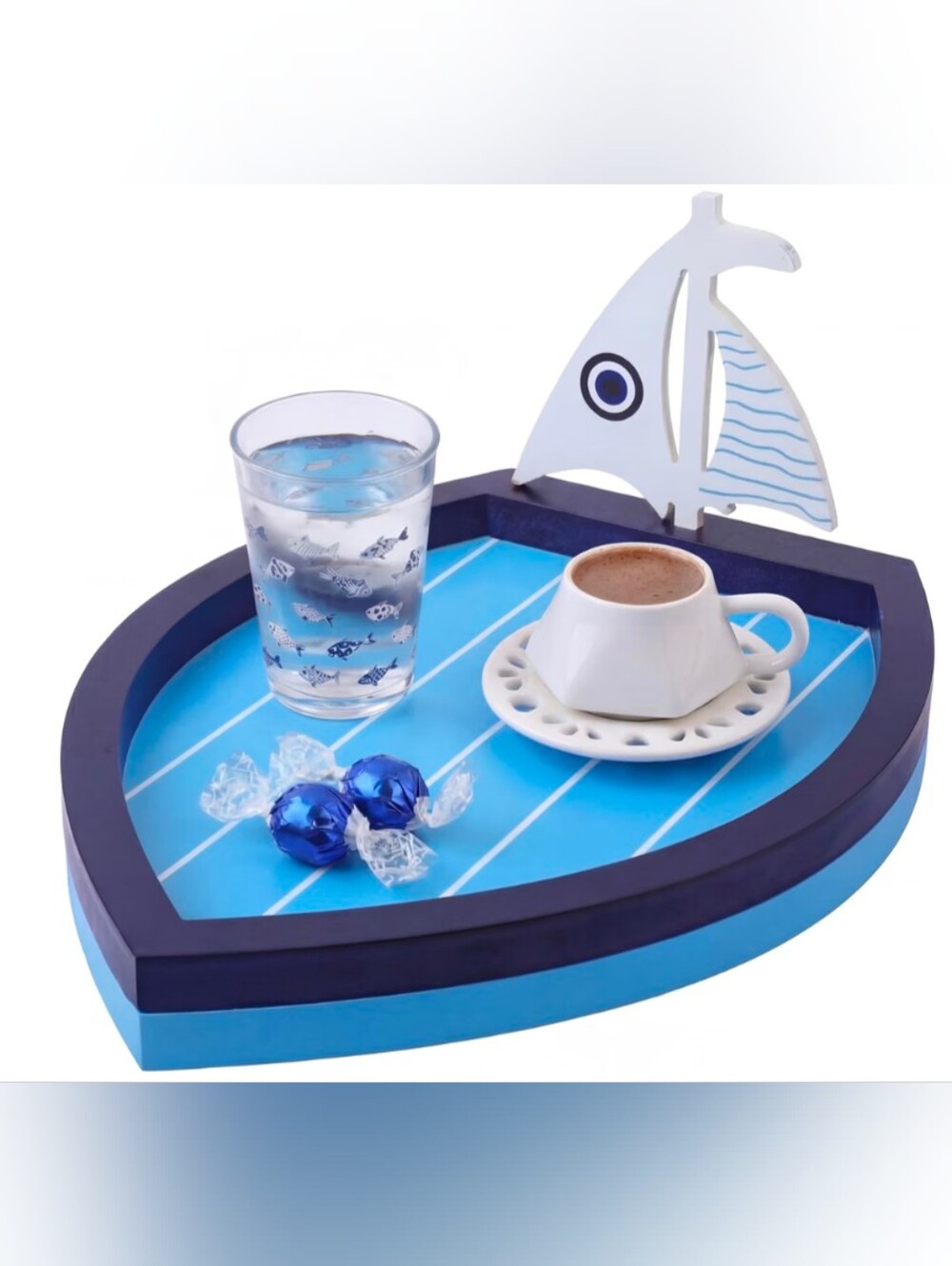 Nautical Blue Decorative Boat Serving Tray New
